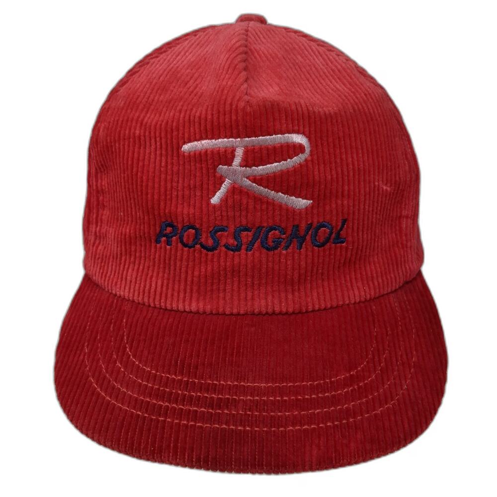 Rossignol 5 Panel Red Hat One Size Corduroy Snapback Embroidered Skiing Gear